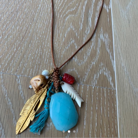 Brown leather boho charm necklace BRAND NEW W TAGS - Picture 2 of 3